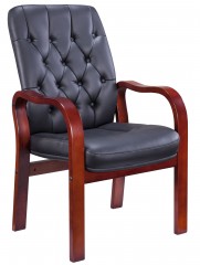 Кресло для приемных и переговорных Everprof Monaco Wood CF Экокожа Черный