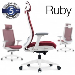 Кресло Norden Ruby, слайдер, белый пластик, сетка+ткань, красный