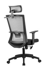 Кресло офисное Riva A926, подголовник, с плечиками, сетка+ткань, серое