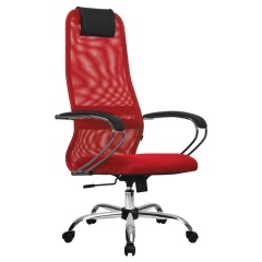 Кресло офисное МЕТТА SU-B-8 хром, ткань-сетка, сиденье мягкое, красное