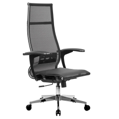 Кресло офисное МЕТТА К-7-Т хром, прочная сетка, сиденье и спинка регулируемые, черное