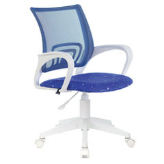 Кресло Brabix Fly MG-396W, с подлокотниками, пластик белый, сетка, темно-синее с рисунком Space, MG-396W_532405 [532405]