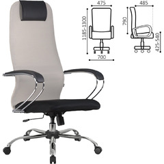 Кресло офисное BRABIX PREMIUM Ultimate EX-800 хром, плотная двойная сетка Х2, черное/бежевое [532913]