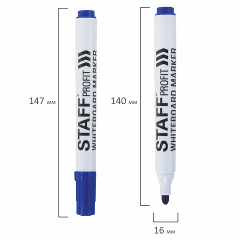 Набор для белой маркерной доски (магнитный стиратель + маркеры стираемые 4 штуки), STAFF \