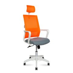 Кресло Norden Бит, белый пластик, сетка/ткань, оранжевый/серый