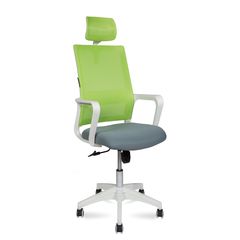 Кресло Norden Бит, белый пластик, сетка/ткань, зеленый/серый