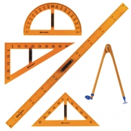 Набор чертежный для классной доски BRAUBERG: 2 треугольника, транспортир, циркуль, линейка 100 см, материал: пластик