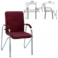 Кресло для приемных и переговорных Samba (дерево 1.023), хромированный каркас, кожзам бордовый V-25