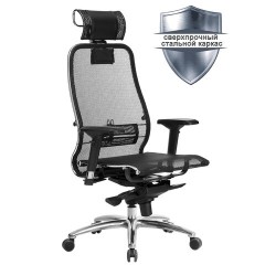 Кресло офисное МЕТТА SAMURAI S-3.04, с подголовником, сверхпрочная ткань-сетка, черное