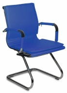 Конференц-кресло Бюрократ CH-993-Low-V/blue низкая спинка, синий искусственная кожа, полозья хром