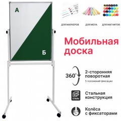 Доска поворотная 60x90 см, магнитная комбинированная мел/маркер, стальная рамка, белый/зеленый (BoardSYS EcoLite) вертикальная