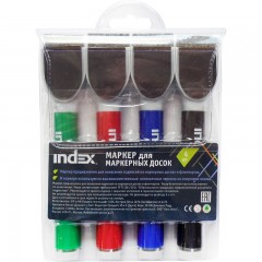 Набор маркеров для доски INDEX с магнитом и фетровым стирателем, 4 цвета