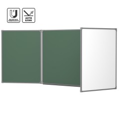 Доска 3-элементная 75x200 см, магнитная комбинированная мел/маркер, стальная рамка, зелёная/белая (BoardSYS EcoLite)