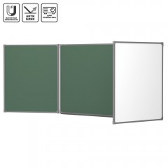 Доска 75х200 см, 3-элементная комбинированная маркерно-меловая, алюминиевая рамка, с полочкой, зеленый/белый (BoardSYS EcoBoard)